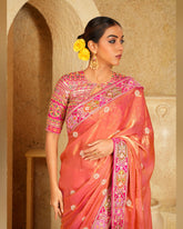 Coral Charisma Saree With Raspberry Romance Blouse